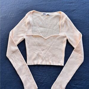 Zara Beige Ribbed Crop Top